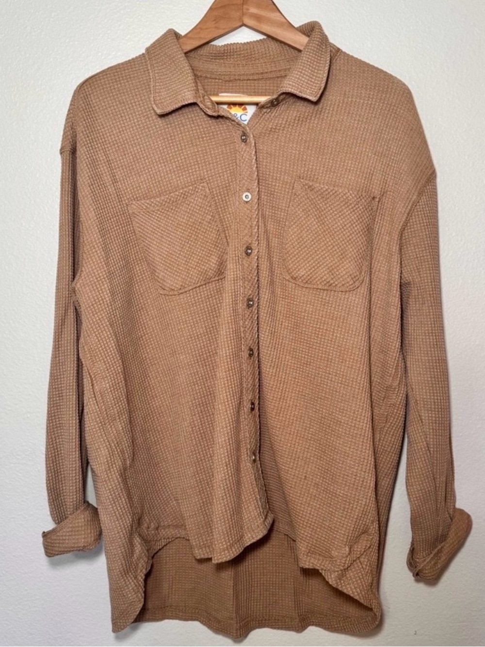 C&C California Brown Waffle Knit Shacket XL Button Front Overshirt